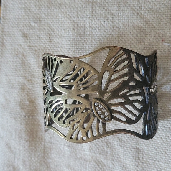 Brass Butterfly Bracelet with Rhinestones - Picture 3 of 6